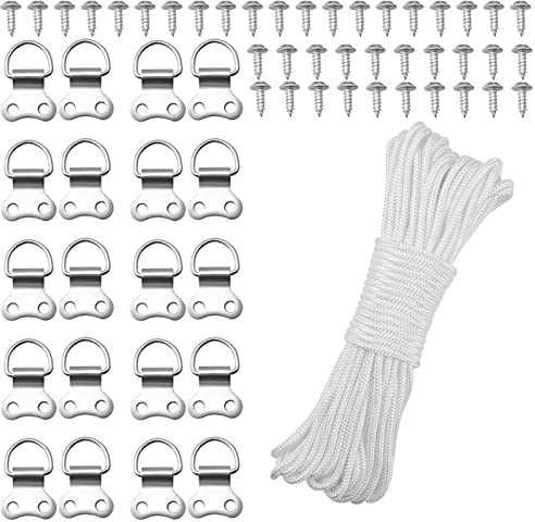 20m*2mm Picture Wire Picture Hanging Cord, Heavy Duty Wire Kit White Picture Frame Hanging Cord String Picture Cord Nylon Braided Cord with 21 D-Ring Hooks and 40 Screws