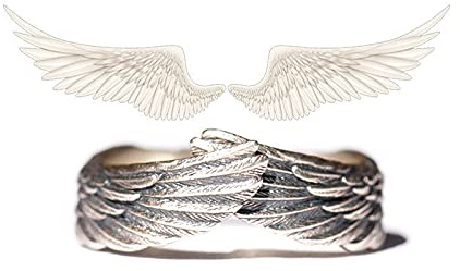 LVGPH Hug Wings - Anillo de cobre retro abierto ajustable con plumas de ángel, anillo de boda vintage de plata blanca para mujeres, hombres, amantes, amigos, regalos