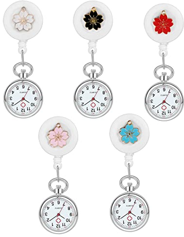 Avaner Krankenschwesteruhr Blumen Design Pflegeruhr: FOB Analog Quarzwerk Pulsuhr Ansteckuhr Unisex Silber schwesternuhren mit Pin Clip Arzt Doktor Medical Taschenuhr