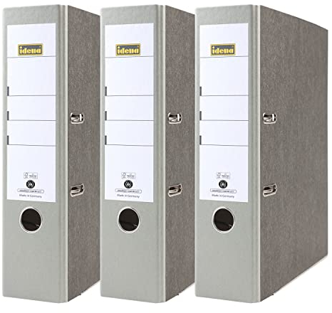 Idena 90084 - Ordner für DIN A4, 8 cm breit, Wolkenmarmor, grau, 3 Stück