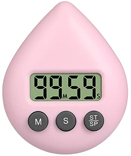 ZYNCUE Horloge de salle de bain - Minuteur de douche numérique étanche - En forme de goutte d'eau - 5 couleurs - Économie d'énergie - Minuteur de cuisine (rose clair)