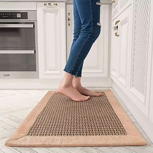 farsky Tapis de Cuisine Devant evier, antidérapant et Lavable en Machine Coton et Lin Absorbant Marron (50x80cm)
