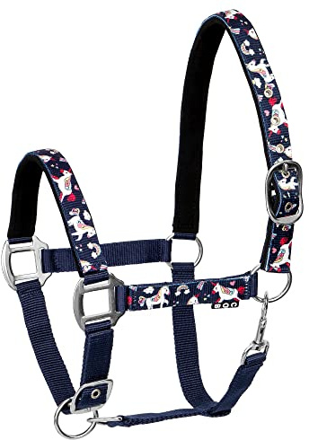 Start Unicorn36 Halfter für Pferde Vollblut, Pony – Stallhalfter mit zweistufiger Verstellung - Kinn und Genickstück – Weidehalfter, Pferd Halfter Warmblut (Dunkelblau, Pony)