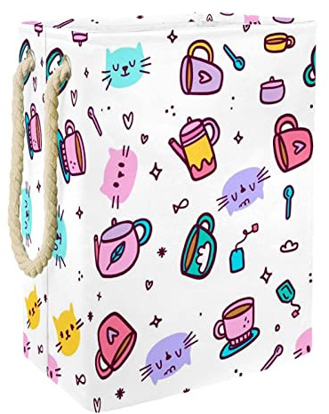 Tazas de gatos sin costuras, cesta grande para la ropa sucia con asa duradera, cesta de almacenamiento para ropa sucia para dormitorio, baño, dormitorio universitario