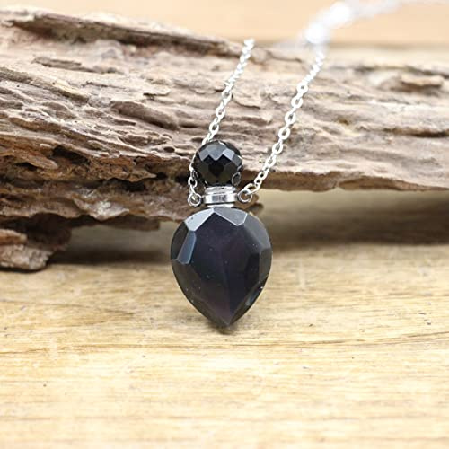 Natural Stone Vial Pendants Quartz Crystal Obsidian Bottle Women,Obsidian