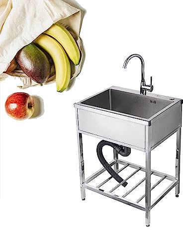 Edelstahl Spülbecken,Waschbecken Outdoor CampingKüche,Spültisch,Gewerbliche Mobiles Küchenspüle,Einzelbecken-Spüle,mit Wasserhahn,Ablauf-Set,für Garden,Waschküche,Restaurant ( Color : Single Cold , Si