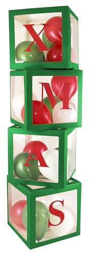 Eurowrap Green Christmas Balloon Boxes Decorations Set of 4 Includes 16 Balloons and 4 Adhesive Christmas Letters