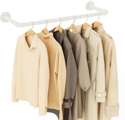 Yawinhe Perchero de Pared Industrial, 80cm, Barras de Suspensión para Ropa, Ahorro de Espacio, Desmontable, para Dormitorio, Sala de Estar, Color Crema, 1-Pack