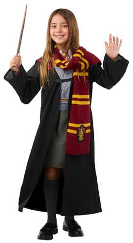 Funidelia Costume Ufficiale di Hermione Granger per Bambina con mantello, vestito, sciarpa e bacchetta, Tunica Grifondoro Infantile Hogwarts, Costumi Carnevale, Halloween e Feste – Taglia 7-9 anni