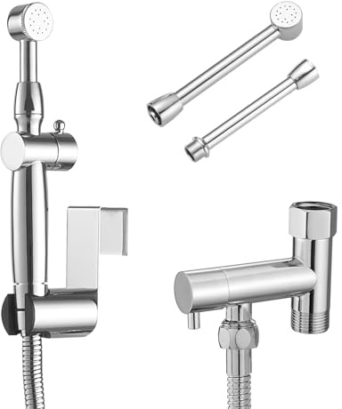 BATHLAVISH All Brass Bidet Sprayer Set for Toilets, Wall or Toilet Mount, Dual Thumb Pressure Controls, Superior Hoses Kit, with Interchangeable Spray Heads,3”-11” Spray Reach,Handheld Sprayer