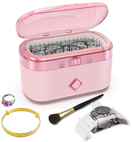 LifeBasis CS1 Ultrasonic Cleaner 500ML Ultrasonic Jewellery Cleaner 42000Hz 35W Touch Panel 5 Digital Timer Low Noise Jewellery Cleaner for Jewellery Glasses Watches Dentures Coins-Pink