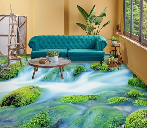 Benutzerdefinierte Selbstklebende Boden Wandtapete 3D grünes Moos Bodenfliesen Aufkleber Wohnzimmer Studie Pvc Wasserdicht Tragen 3D Bodenbelag Tapete,250 * 175cm