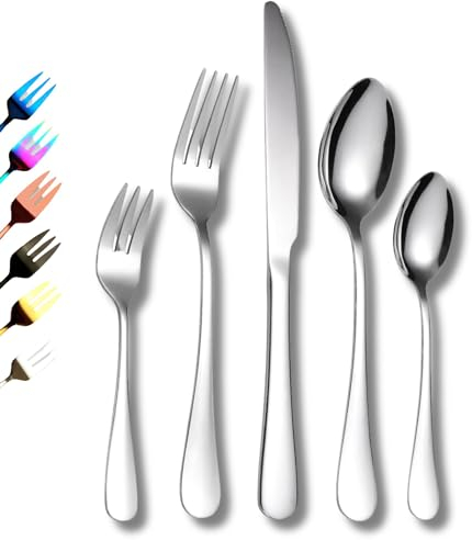 Cutlery Set in Silver Colour, 30 Piece Set Service for 6, Premium Mirror Finish Tableware, Stainless Steel Flatware Serving, Dishwasher Safe Forks, Knives, & Spoons, Ideal for Home, Parties & Gifts