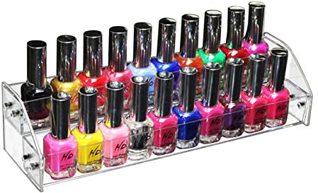 Acrylic 2 Tier Nail Polish Rack Display Stand Holder - Transparent, Art Supplies Storage Rack for Makeup Salons Dresser