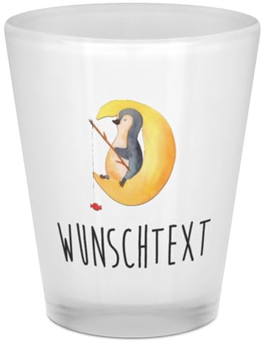 Mr. & Mrs. Panda Personalisiertes Schnapsglas Pinguin Mond - Personalisierte Geschenke, Süßigkeiten, Spruch, Schlafzimmer, Personalisieren, mit Namen, Schnapsgläser Personalisiert, schlafen, Neugierig