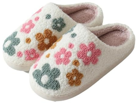 MUMIANH Floral Plush Slippers for Women – Cozy Non-Slip Indoor House Shoes with Cute Flower Design, Warm Winter Footwear