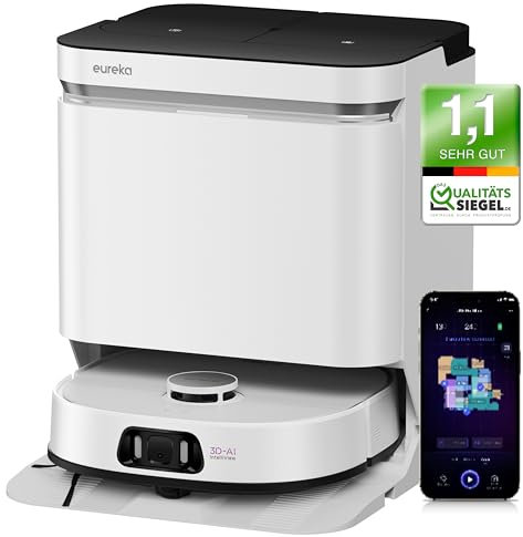 EUREKA J15 Pro Ultra Saug- & Wischroboter + All-in-One-Station (Selbstreinigung, 16200Pa, LDS Navigation, Hinderniserkennung, Anti-Haarverhedderung, ideal gegen Tierhaare, App- & Sprachsteuerung)