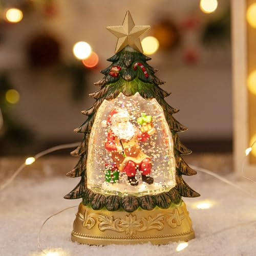 LED Weihnachten Deko Innen,Schneelaterne Weihnachten mit Licht Weihnachtslaterne mit Schneegestöber Schneekugel Weihnachten Batteriebetrieben Weihnachtsbaum Weihnachtslampe für Weihnachtsdeko (D)