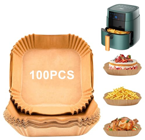BOCHENG Backpapier für Heißluftfritteuse 100 Stück Airfryer Backpapier Antihaft Wasserdicht Airfryer Baking Paper für Heißluftfritteuse Bratpfanne Ofen Mikrowelle