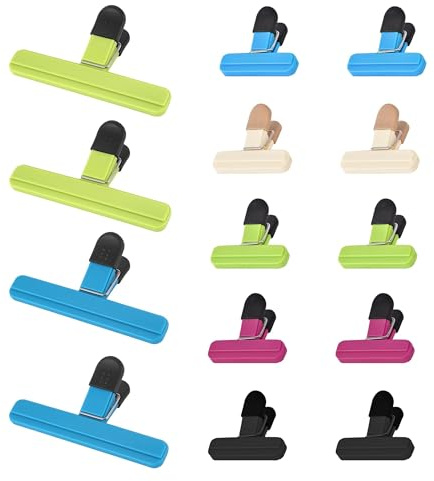 14 Pack Reusable Food Storage Clips - 2 Sizes & 5 Colors | Airtight Bag Sealing Clips for Snacks, Coffee, Cereal | Durable Kitchen Essentials for Home, Travel & Camping