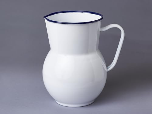 Jarra San Juan Para Servir de Porcelana Esmaltada Diseño Clásico Abombado Ribete Azul 2 Litros