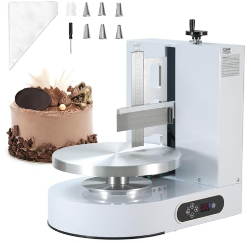VEVOR Máquina para Decorar Pasteles, Máquina para Untar y Cubrir Crema para Pasteles 10 a 30 cm, Bajo Ruido, Plato Giratorio con Raspador Ajustable, 25-320 RPM, Color Blanco, 500 x 370 x 550 mm