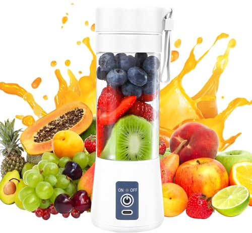 Mixeur portable pour smoothies et milk-shakes, 380 ml, mini mixeur avec 6 lames en acier inoxydable, rechargeable de type C, mini blender pour voyage, cuisine