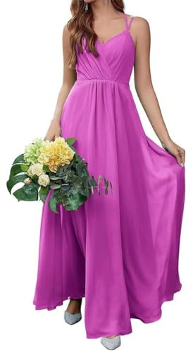 Principessa Abiti da Damigella D'Onore Spalline Spaghetti Abiti Prom Chiffon Formale Sera Partito Maxi Abito Backless ZM231, Lilla Scuro, 46