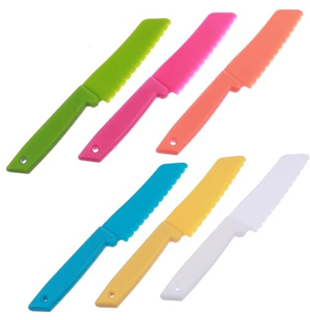 SOLUSTRE Cortadores de Pastel y Frutas Utensilios de Cocina Infantiles para Niños 6 Piezas Plástico Seguro Ergonómico para Tartas y Postres en Hogar y Fiesta