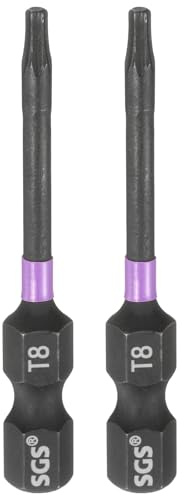 sourcing map 2 puntas de destornillador de impacto Torx T8 de 1/4 pulgadas, vástago hexagonal de 2 pulgadas de largo, magnético, sin agujero