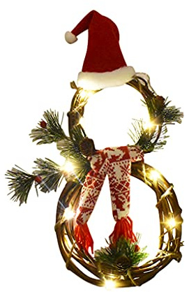 Ghirlanda natalizia illuminata a LED in rattan con cappello sciarpa pupazzo di neve ghirlanda decorazione porta d'ingresso parete pendente decorazione