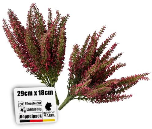 Botanic-Haus künstliche Erika Fuchsia – 2er Set Kunstpflanze für Ihre Herbstdeko – Heidekraut 29 cm – künstliche Pflanzen Outdoor wetterfest für den Balkon & geschützten Außenbereich