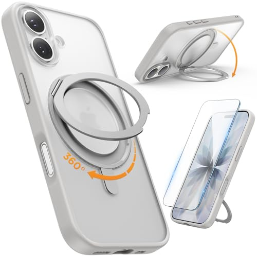 SURPHY för iPhone 17 Magnetiskt Fodral 6,3 med 360° stativ, tunt stöttåligt mobilfodral iPhone 17-fodral med förhöjd kantskydd, Stativ grå