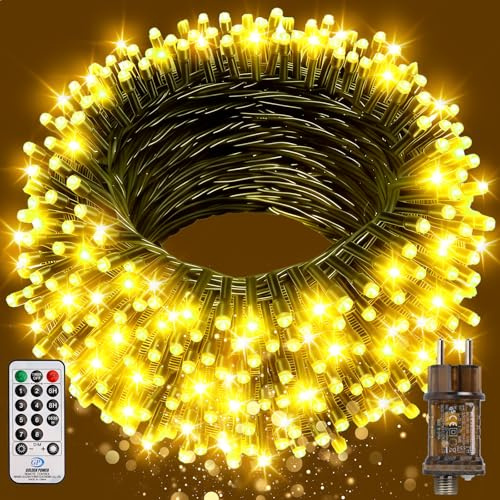 Lichterkette Außen 40m 330LED, Weihnachtsbaum Lichterkette Strombetrieben mit Stecker Timer, 8 Modi Wasserdicht Weihnachtsbeleuchtung Grünes Kabel für Innen Outdoor Party Garten Hochzeit, Warmweiß