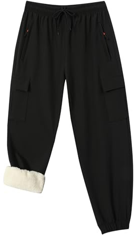 Boy's Girls Winter Cargo Snow Pants Sherpa Lined Sweatpants Thicken Warm Waterproof Skiing Pants Sports Jogger Hiking Pants(skipants63801-Black08)