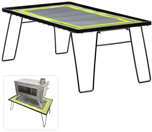 TAISOCA Wood Stove Table for Camping Tent Stove Table Folding Stove Base with Mat Portable Steel (23.6''×13.8'')