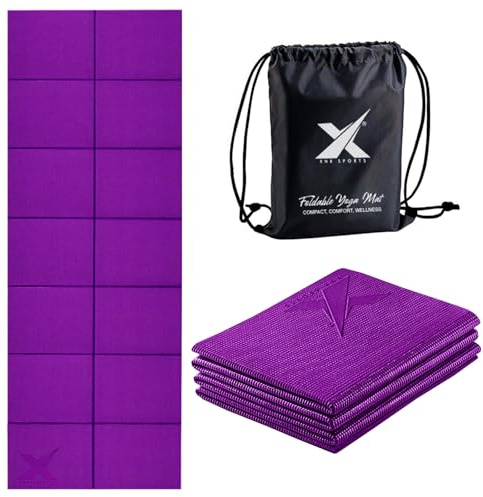 XN8 Sports Tappetino da yoga pieghevole, antiscivolo, ecologico, leggero, portatile, con tracolla, perfetto per casa, palestra e viaggi, lunghezza 72 cm