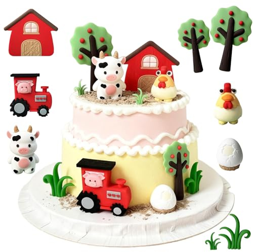 LIULINY 9 Piezas Decoraciones para Tartas de Granja, Vaca Decoracion Tarta