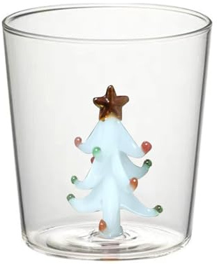 DZHCBNE 1 bicchiere da vino senza stelo di Natale, tazza con albero statuetta all'interno senza stelo per vino, acqua, latte, calice da bere, calice da albero, calice per atmosfera festiva