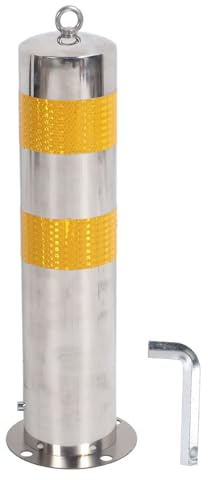 Dissuasore di Sicurezza in Acciaio Inossidabile da 55 cm, Barriera per Parcheggio con Striscia Riflettente Gialla, Dissuasore Stradale ad Alta Visibilità per Vetrine di Negozi e