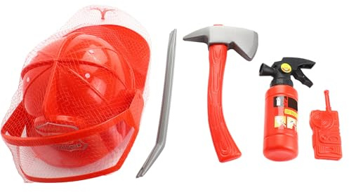 Qudinip Conjunto de Disfraz de Bombero para Niños, Juguetes de Juego de Rol de Bombero con Extintor de Rociado de Agua, Hacha de Plástico y Llave, para Niños en Edad Preescolar, Juegos