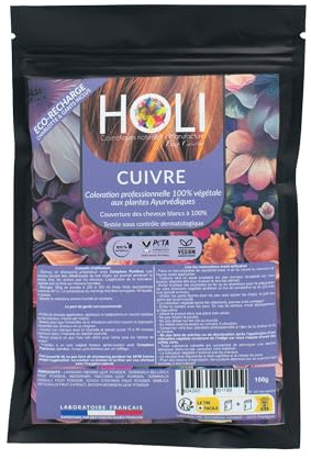 Holi Cosmétiques Coloration Cheveux Cuivre Intense Eco Recharge Henné Cheveux Teinture 100% Végétale et Naturelle Vegan Cuivré Chaud