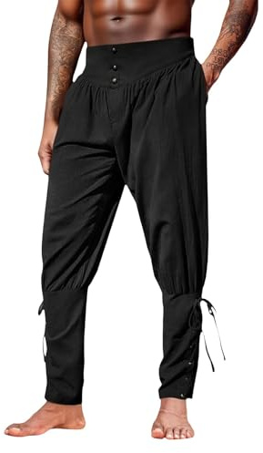 MEIbax Pantalons Pirate Homme Linen Coton Vintage Sangles à la Cheville Coupe Slim Jambes Fermées Cordon de Serrage pour Fêtes Thématiques Automne Cosplay Sorties