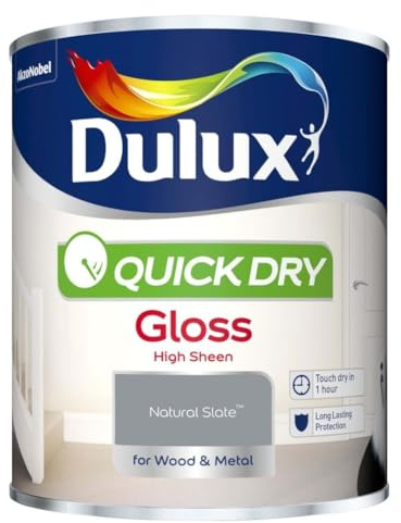 Natural Slate Quick Dry Gloss Paint 750ml | Interior Wood and Metal Paint | High Shine Durable Finish | Fast Drying Trim Paint for Doors Skirting Boards Radiators and Furniture