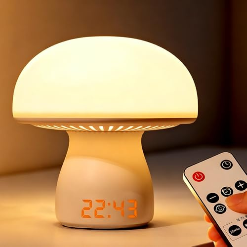 HOVCEH Lamparas De Mesita De Noche Tactil,Luz Mesita De Noche Sin Cable con Indicador De Reloj y Temporizador,Lampara Seta,Lampara De Mesita De Noche Para Dormitorio, Salón y Acampada