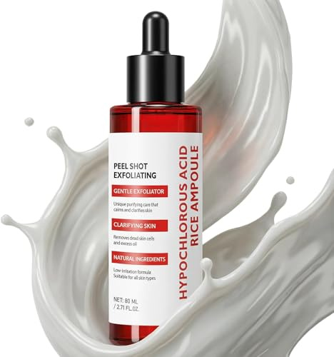 Esencia exfoliante de arroz con ácido hipocloroso: exfolia suavemente y limpia los poros, reduce los puntos negros, controla la grasa y el sebo. Apta para todo tipo de piel. 80 ml
