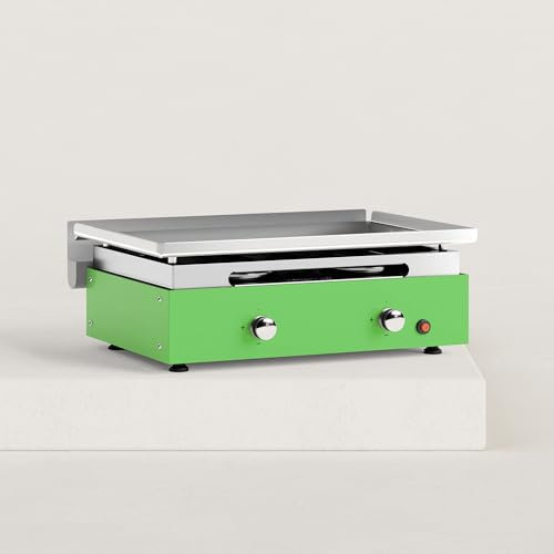 Plancha gaz Créative 2 feux inox Inox Massif brillant lisse 6mm d'épaisseur Plaque de cuisson de 60 x 40 cm Puissance de 7,2 kw avec 2 brûleurs en U Vert pomme