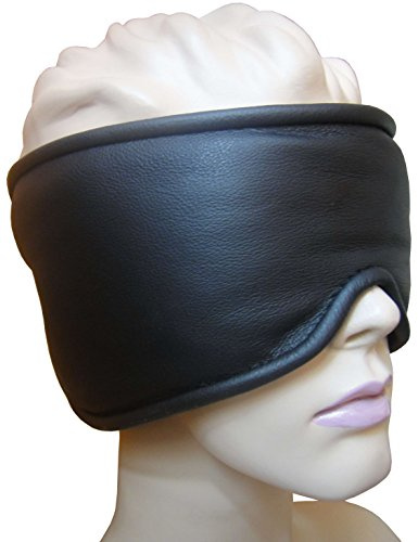 XL BDSM Bondage Leder Augenbinde Augenmaske, schwarz, gepolstert | Mit weicher Silikon Füllung, extra lang und soft