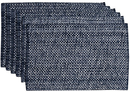 Sweet Home Collection 100% Cotton Placemats for Dining Room Rectangle Two Tone Woven Fabric 13 x 19 Soft Durable Table Mat Set, Set of 6, Navy