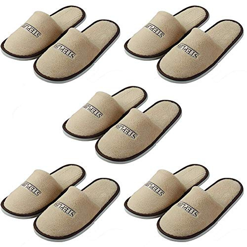 Ogquaton 5 Paires de Pantoufles Non jetables Marron en Peluche Pantoufles à Bout fermé pour hôtel Voyage Spa 29 cm * 11,5 cm durables et utiles